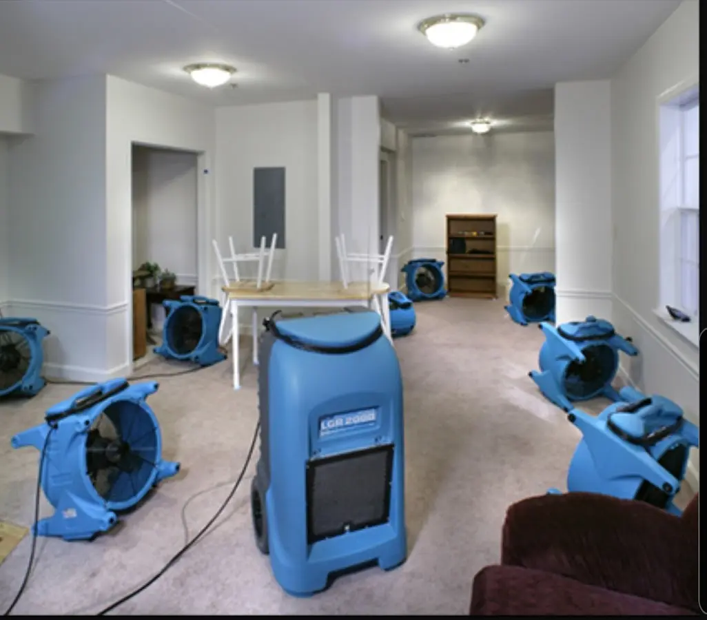 Air movers and dehumidifier setup for Water Damage Restoration in University Place